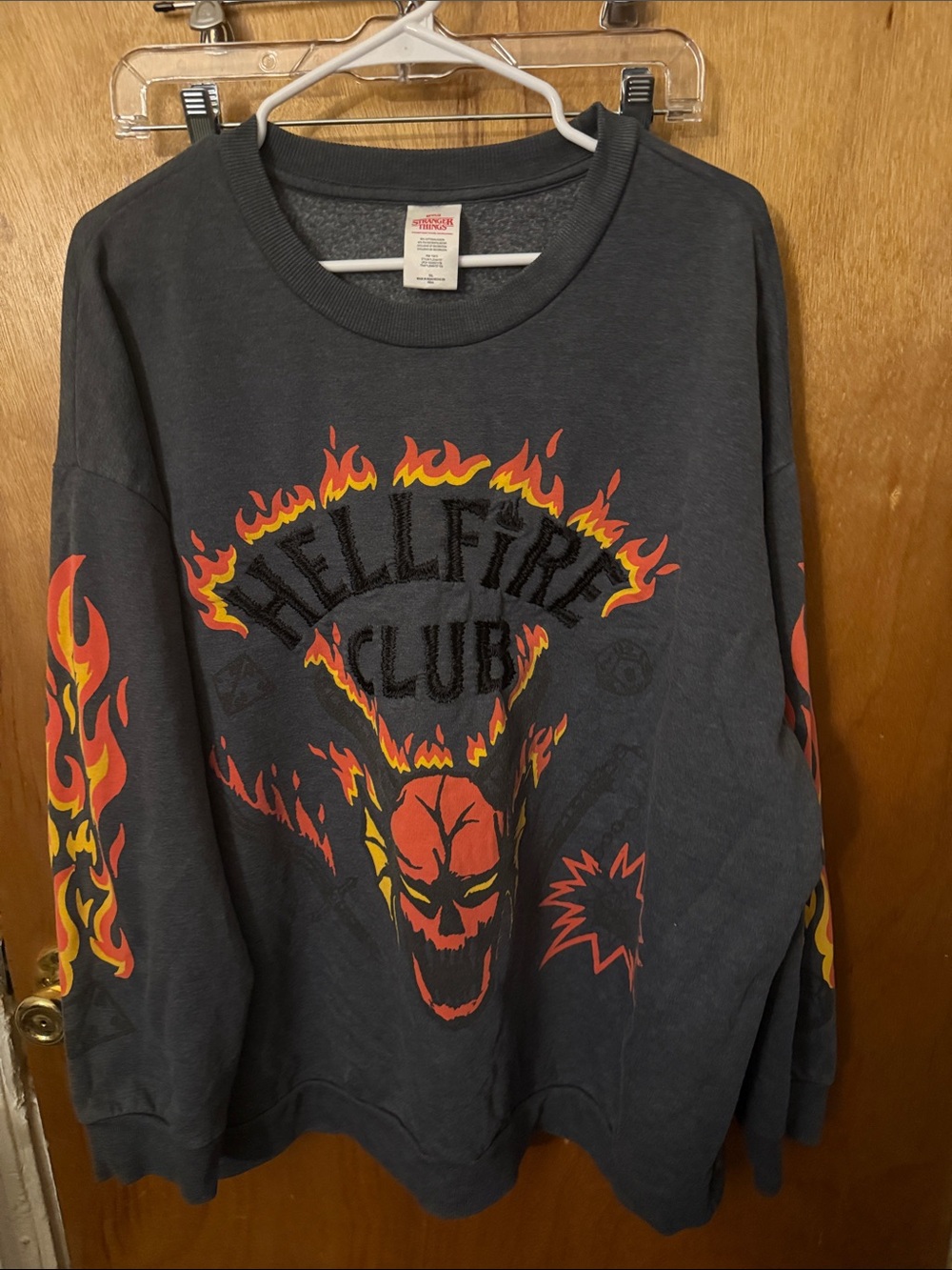 Hellfire Club Flame Graphic Crewneck Sweater - Charcoal